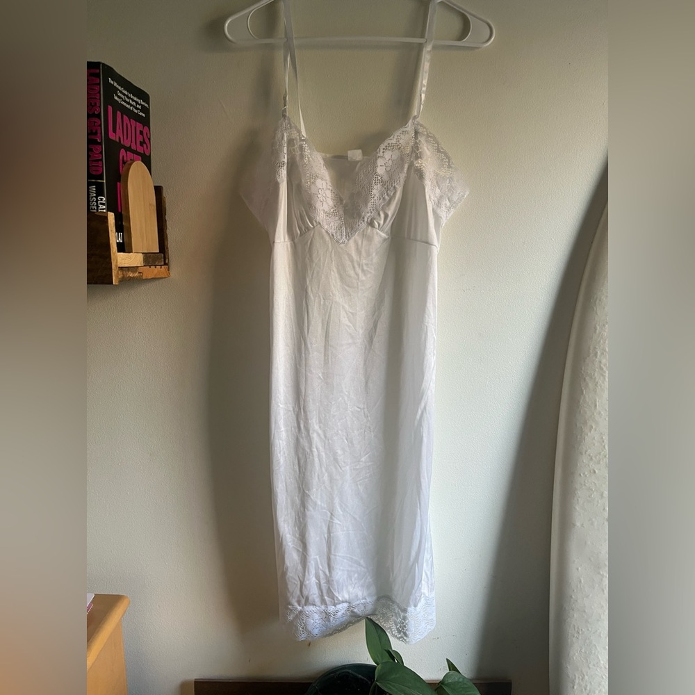 Vintage white lace trimmed slip dress